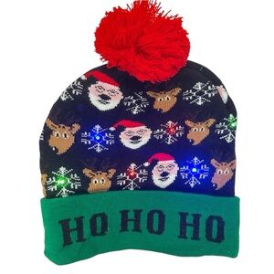 New LED Lighted Christmas Beanie Hat With Pom Pom And 3 Flashing Modes - Unisex